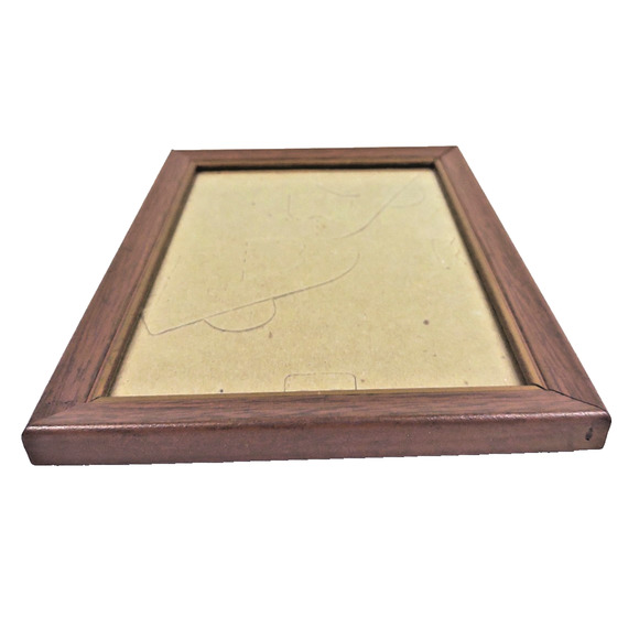 Vintage Metal Faux Wood Small Picture Frame w Gold Trim 5x7 Hang Stand MCM - Picture 3 of 7